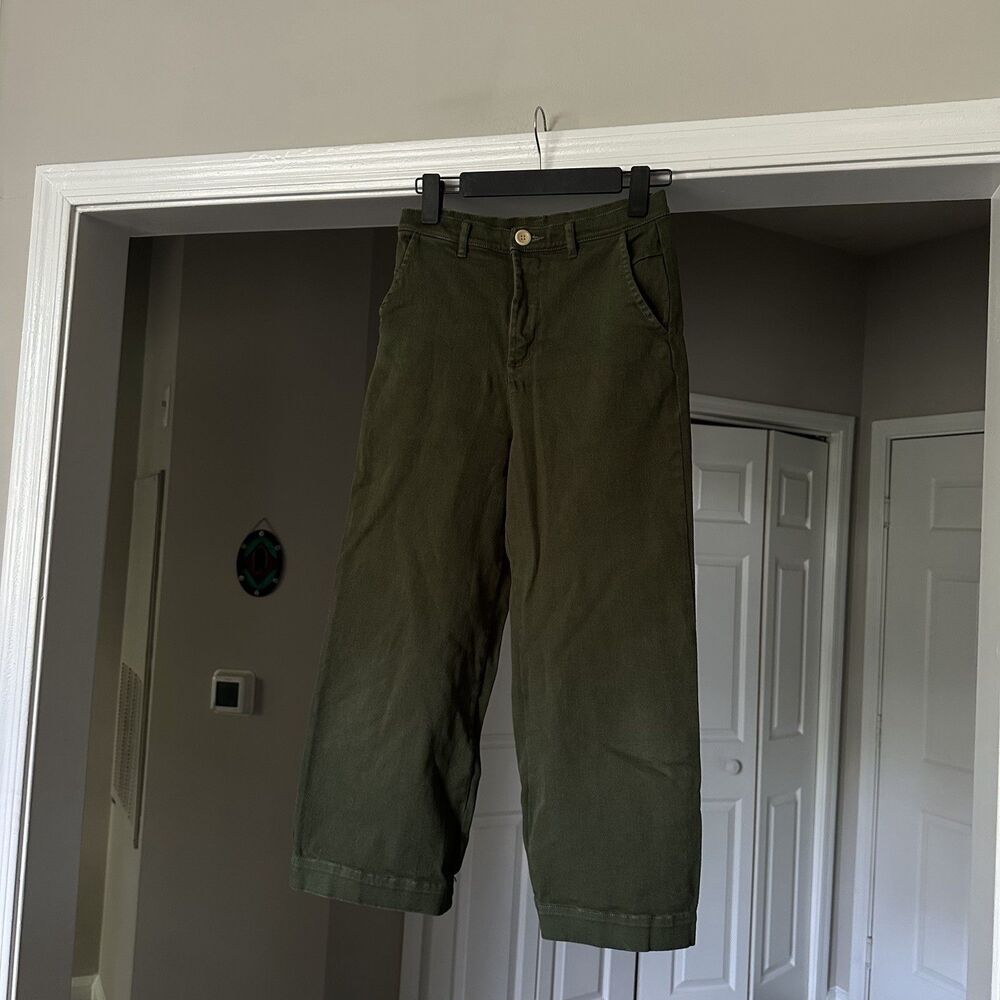 Stateside high-waisted wide-leg cropped utility pants Women’s Sz 26 Dark Green